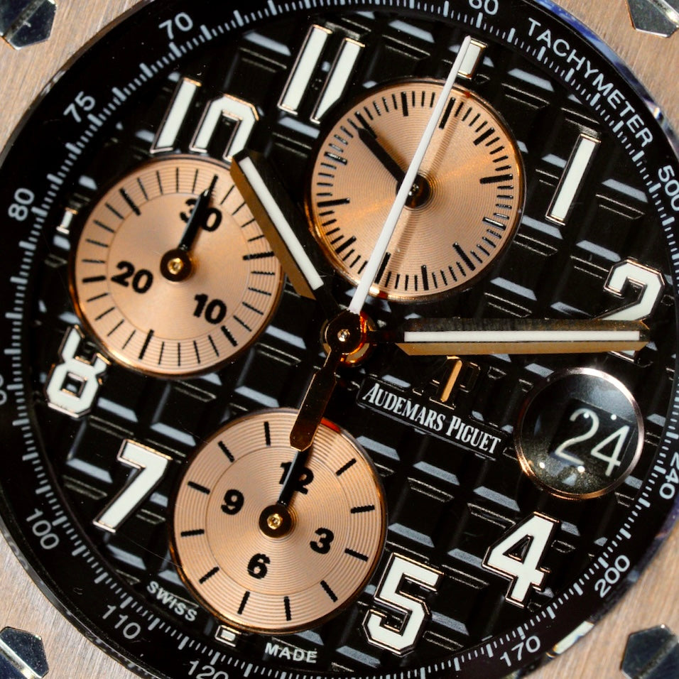Audemars Piguet Royal Oak Offshore Chronograph 26470OR.OO.A002CR.02 “HALF BRICK” Black Dial Rose Gold Leather Strap 42mm