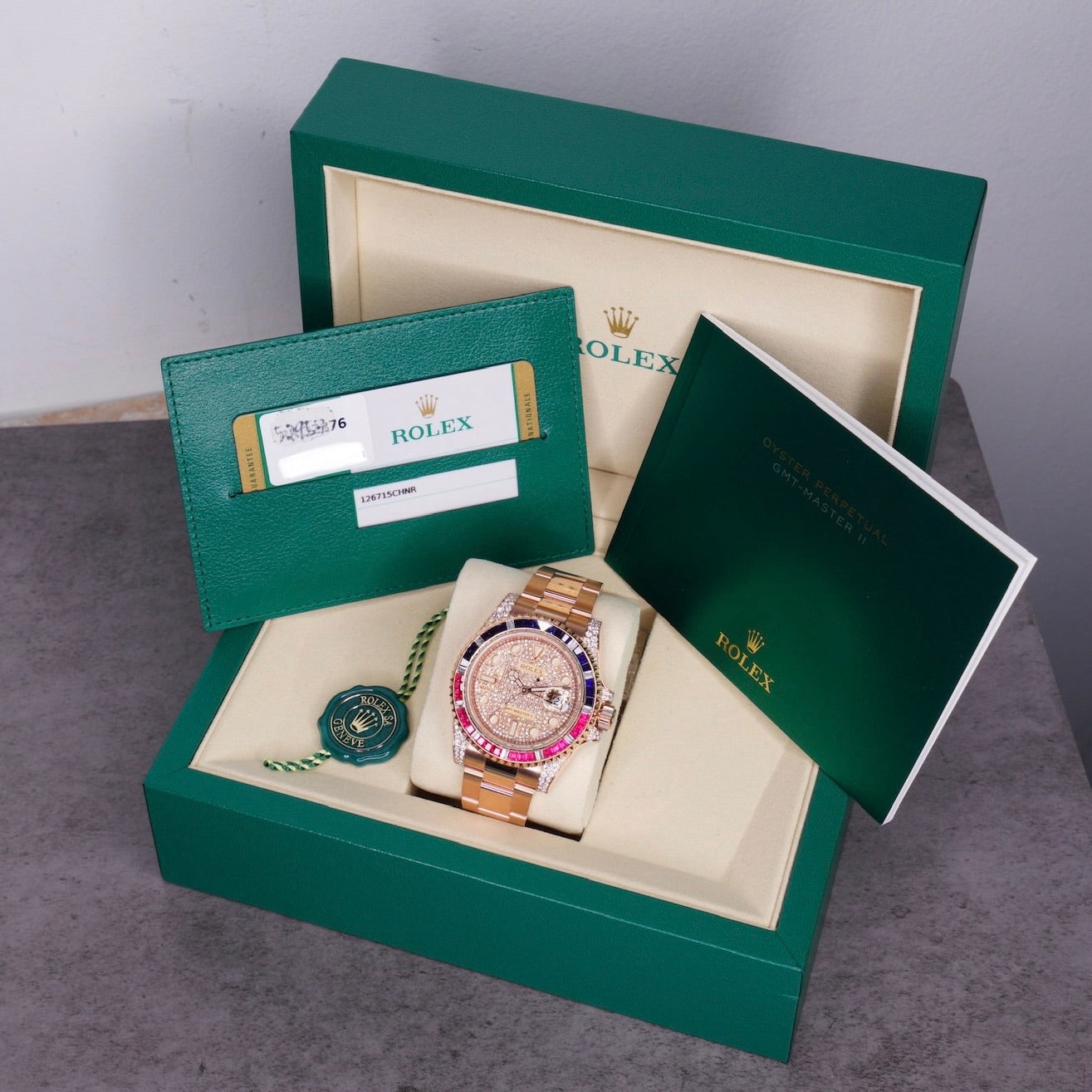 Rolex GMT-Master II 126715CHNR “AM SARU” Rose Gold Am Diamond Set 40mm 2019
