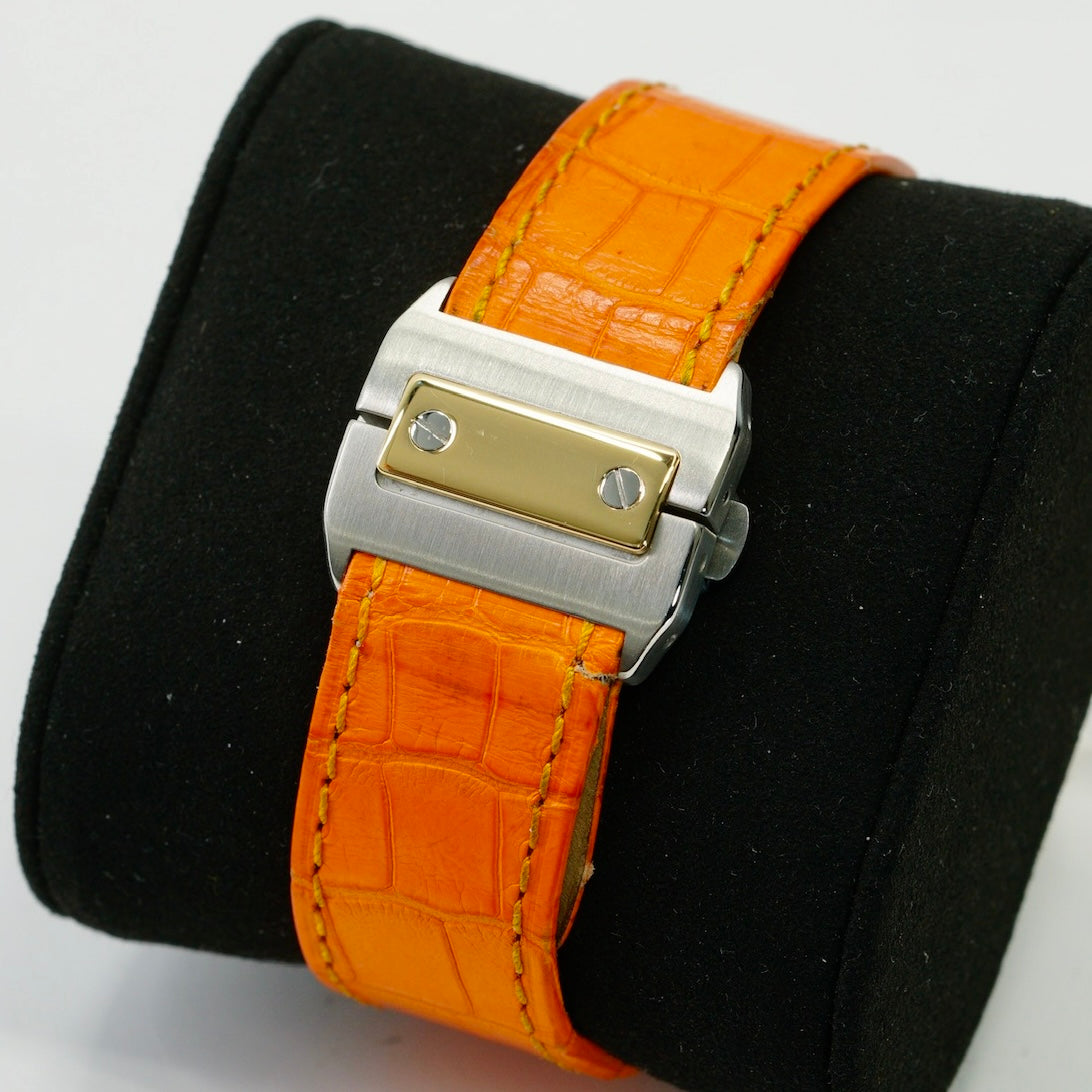 Cartier Santos 100 Xl 2656 Two-Tone Yellow Gold & Steel Orange Leather Strap