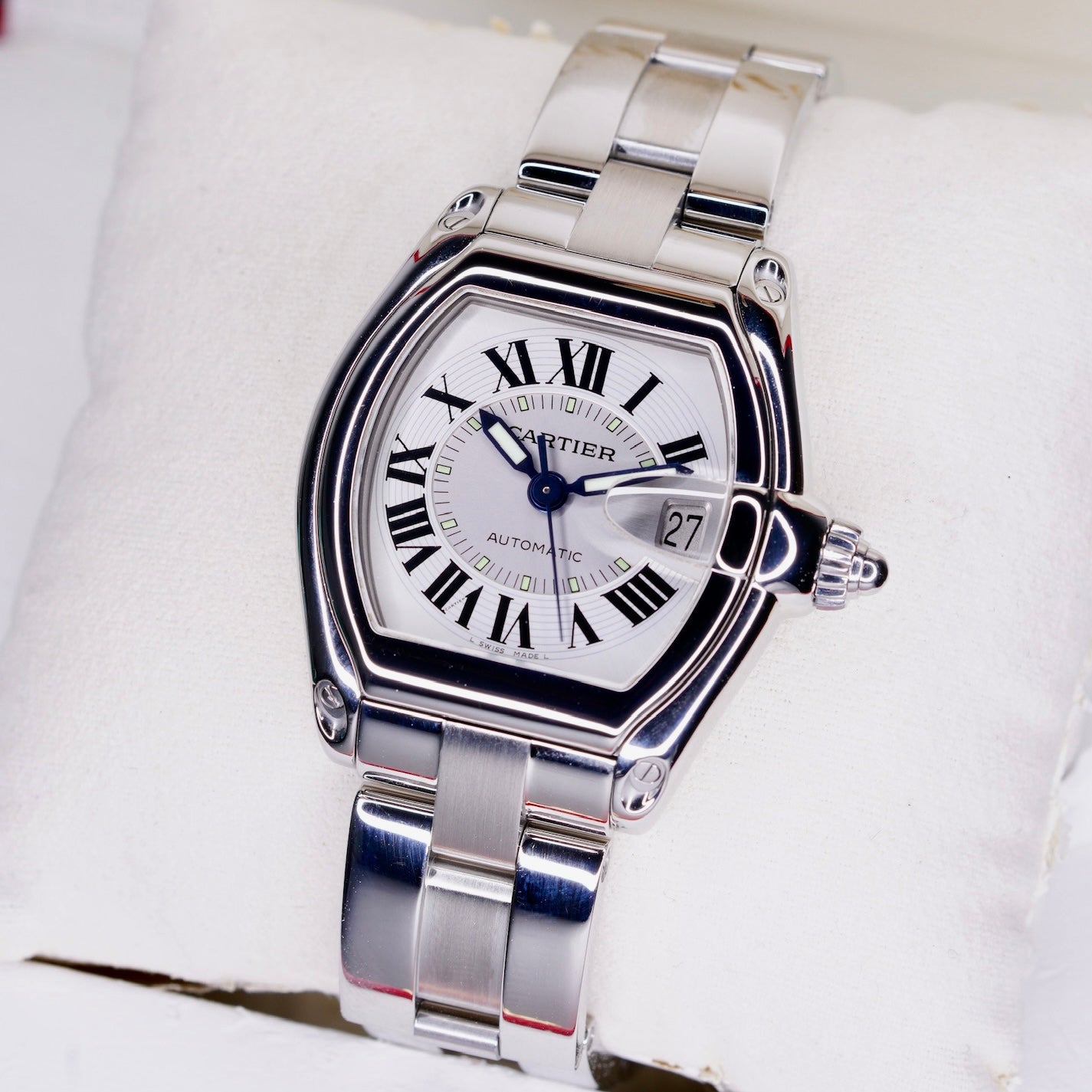 Cartier Roadster 2510 White Roman Dial Stainless Steel