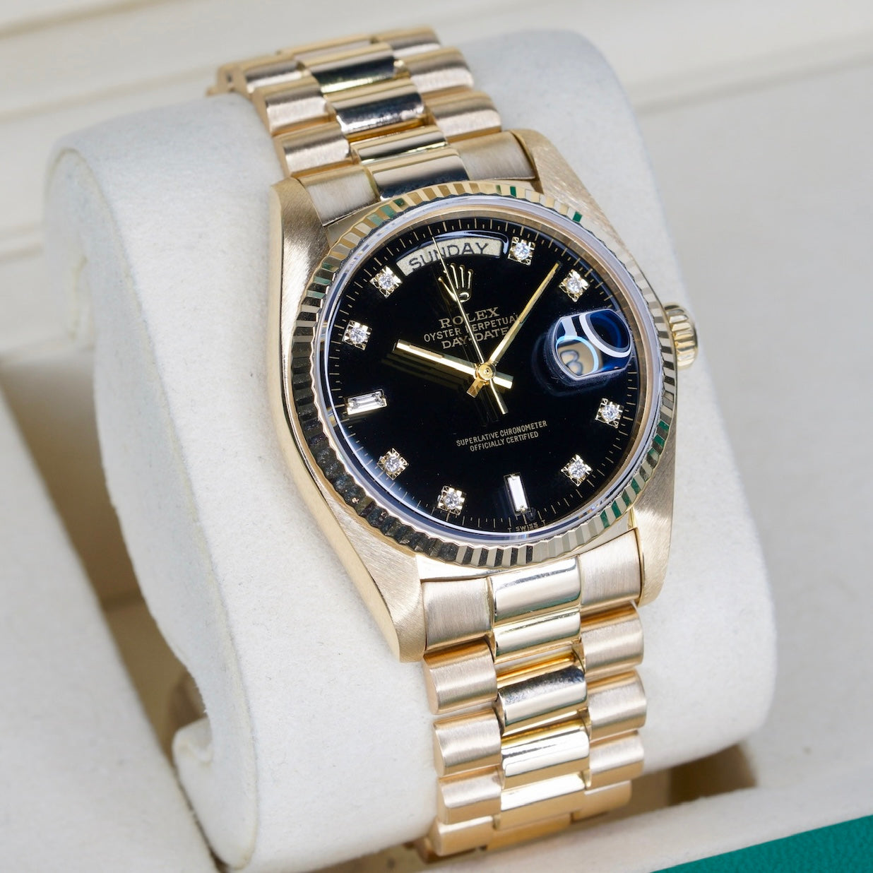 Rolex Day-Date 18038 Black Diamond Dial Yellow Gold 36mm