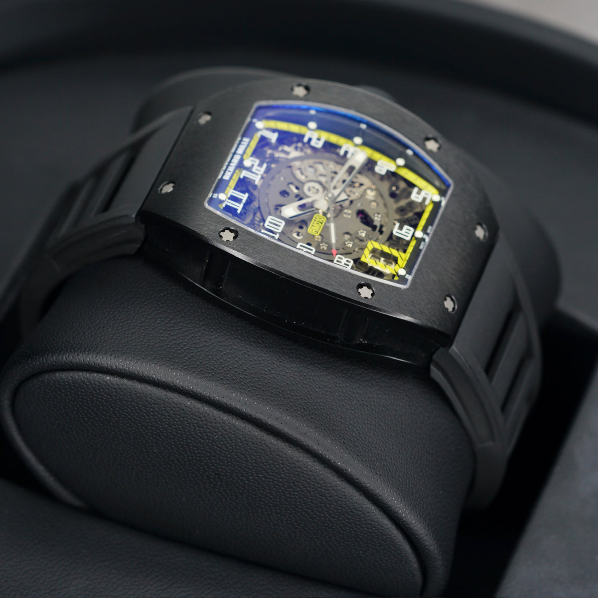 Richard Mille RM 010 “YELLOW FLASH” Skeleton Dial Yellow Accents Black Rubber Strap