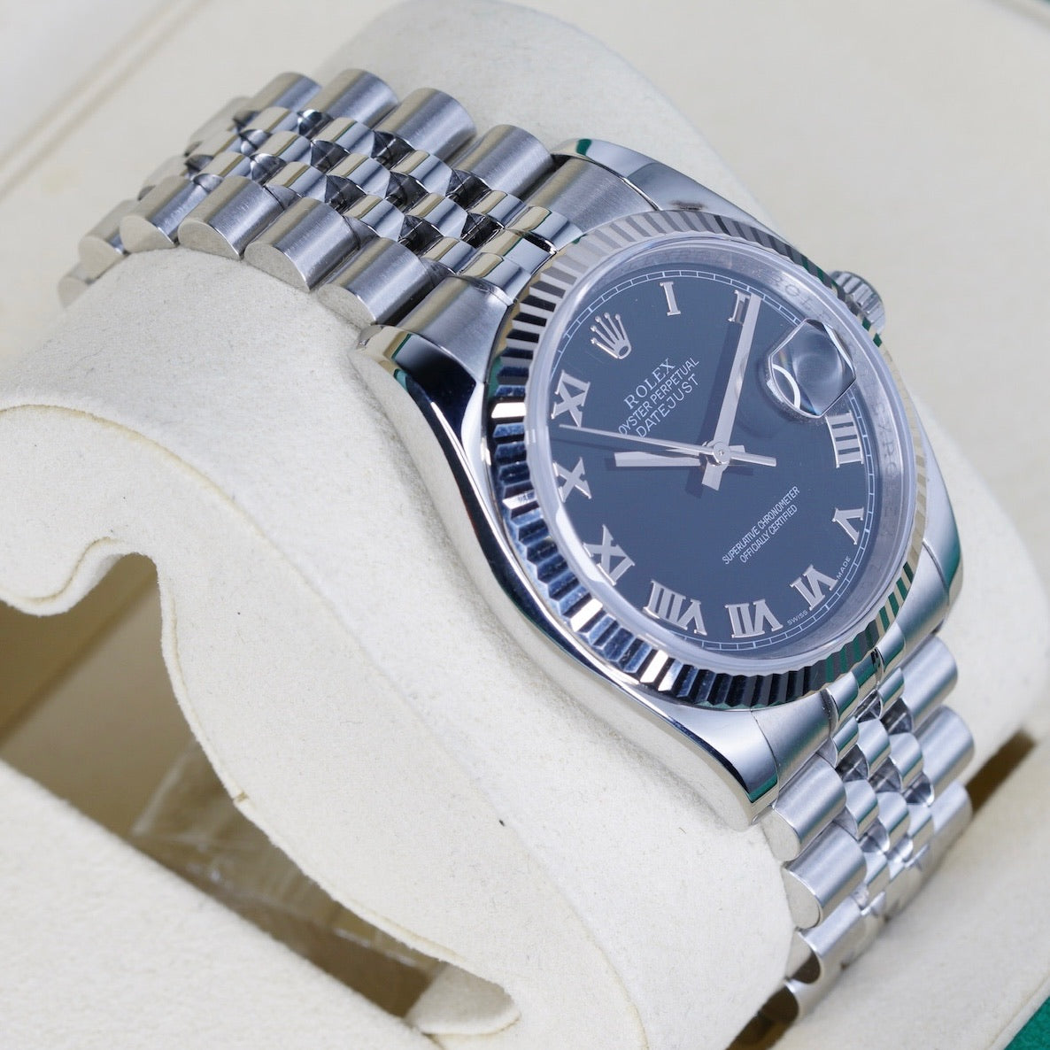 Rolex Datejust 116234 Black Roman Dial Stainless Steel Jubilee 36mm