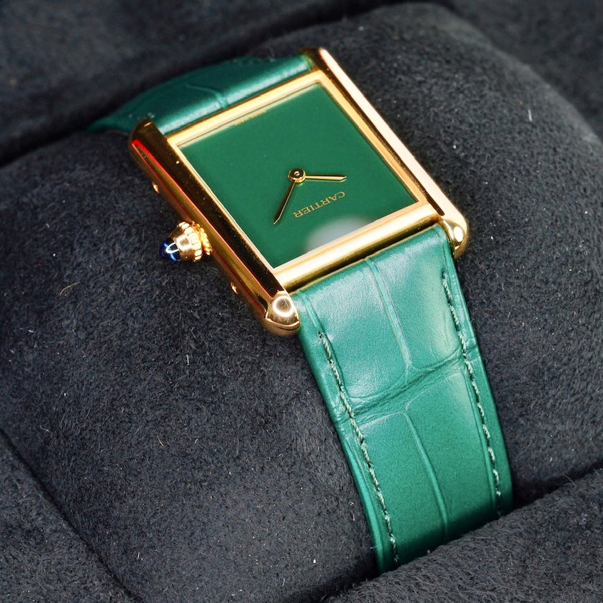 Cartier NEW 2025 Tank Louis Cartier Large WGTA0191 “GREEN” Green Dial Yellow Gold Leather Strap