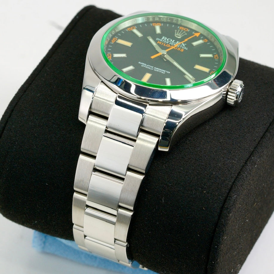 Rolex Milgauss 116400GV Black Dial Green Crystal Stainless Steel 40mm