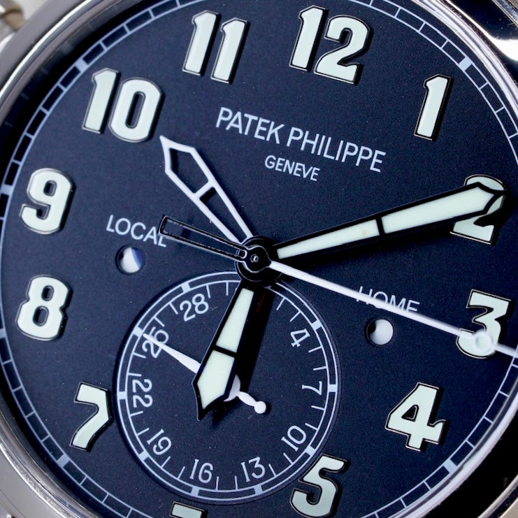 Patek Philippe 5524G-001 “PILOT” Travel Time Black Dial White Gold Leather Strap 42mmm