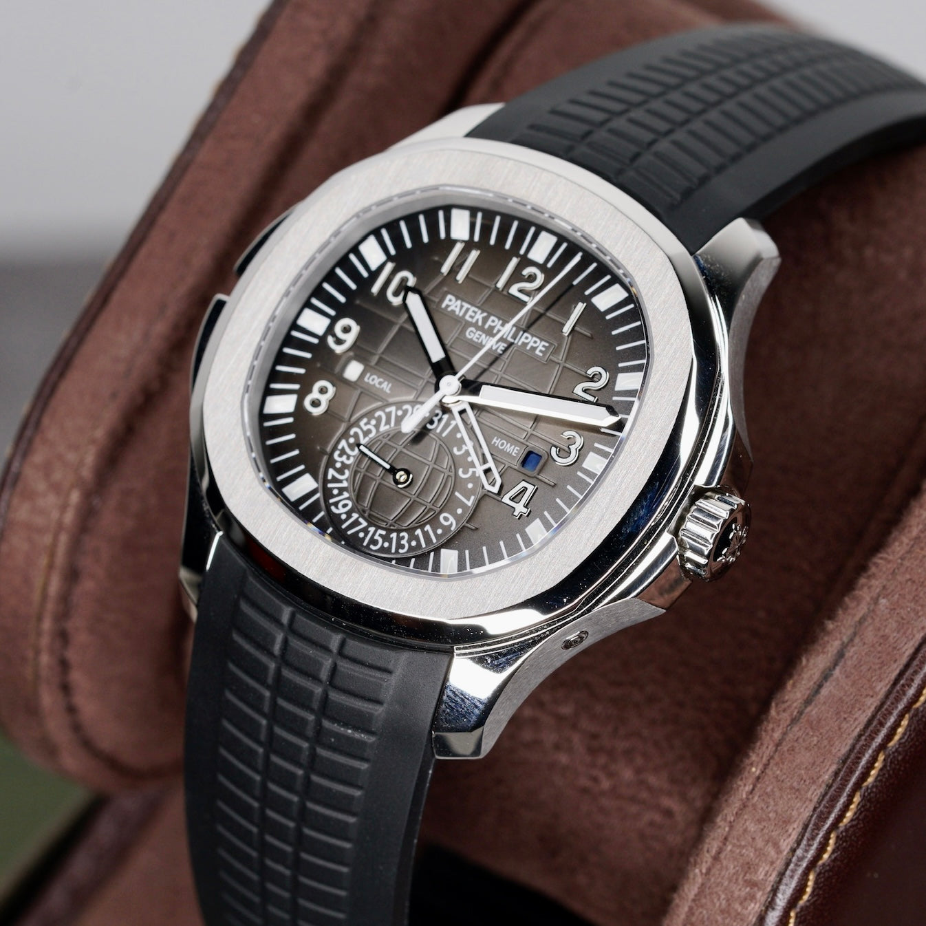 Patek Philippe Aquanaut Travel Time 5164A-001 “BLACK TRAVEL AQUA” Black Dial Stainless Steel Tropical Strap 2023