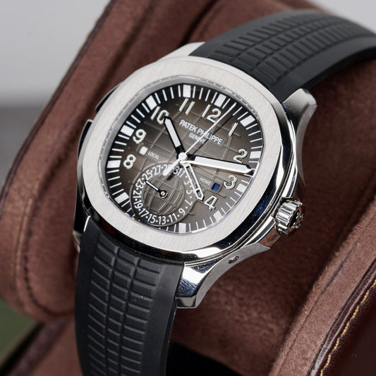 Patek Philippe Aquanaut Travel Time 5164A-001 “BLACK TRAVEL AQUA” Black Dial Stainless Steel Tropical Strap 2023
