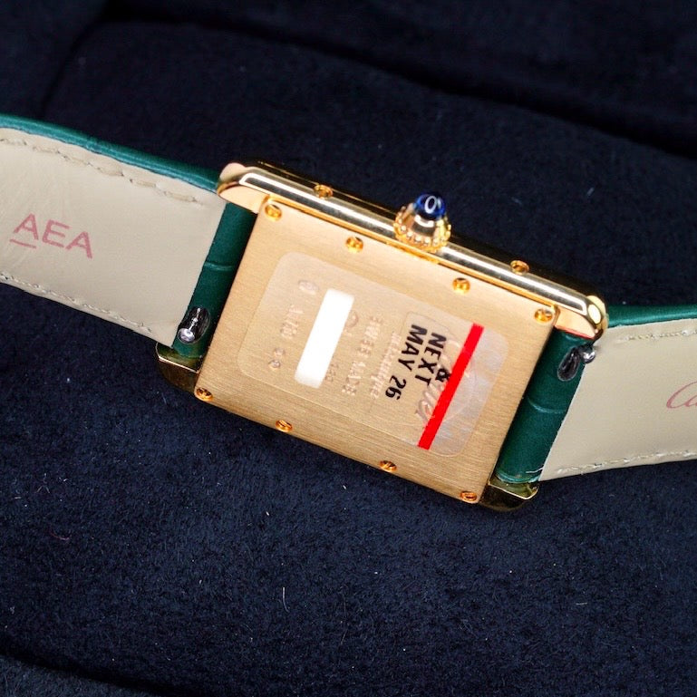 Cartier NEW 2025 Tank Louis Cartier Large WGTA0191 “GREEN” Green Dial Yellow Gold Leather Strap