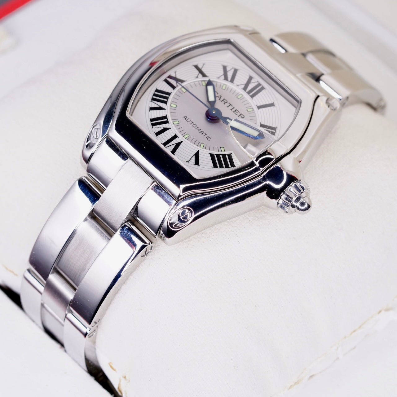 Cartier Roadster 2510 White Roman Dial Stainless Steel