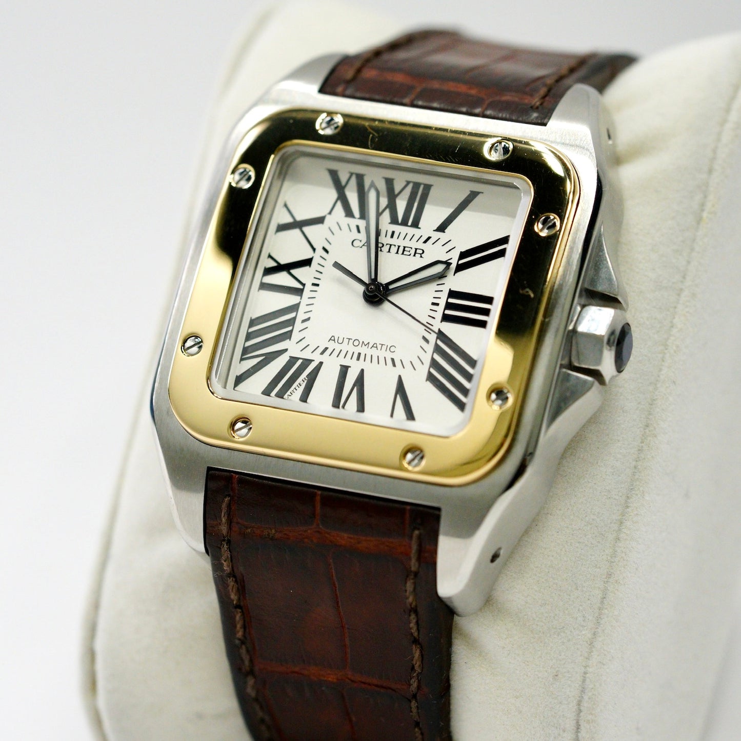 Cartier Santos 100 Xl 2656 Two-Tone Yellow Gold & Steel Leather Strap