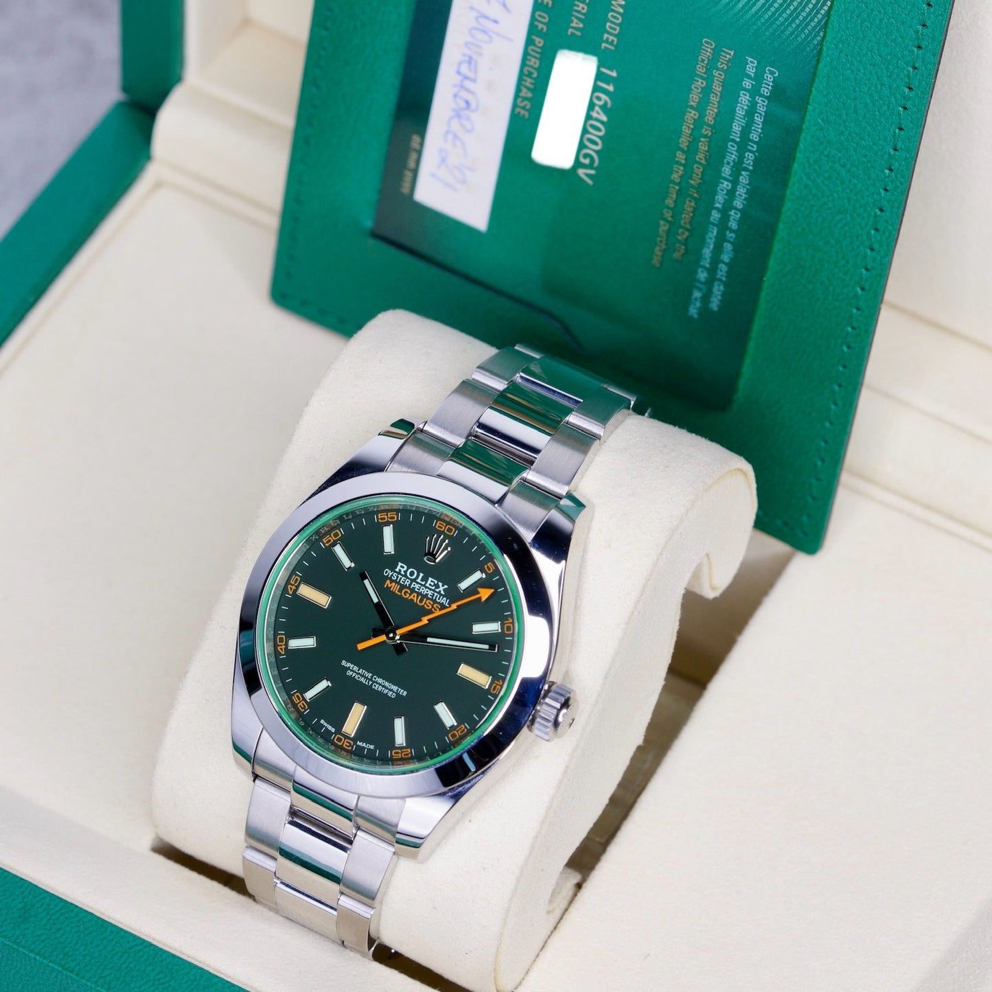 Rolex Milgauss 116400GV “GREEN CRYSTAL” Black Dial Green Crystal Stainless Steel 40mm 2021
