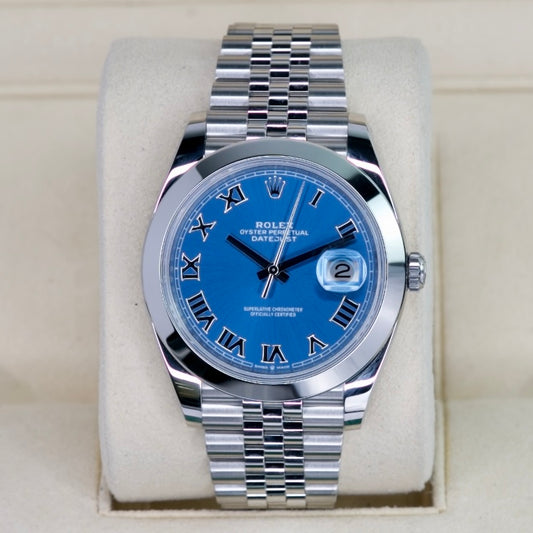 Rolex Datejust 126300 “AZZURRO” Blue Roman Dial Smooth Besel Stainless Steel 41mm