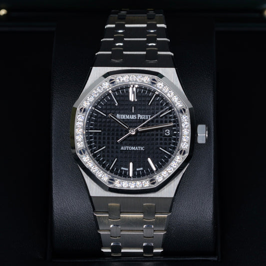 Audemars Piguet Royal Oak 15451ST.ZZ.1256ST.01 Black Dial Diamond Bezel Stainless Steel 37mm