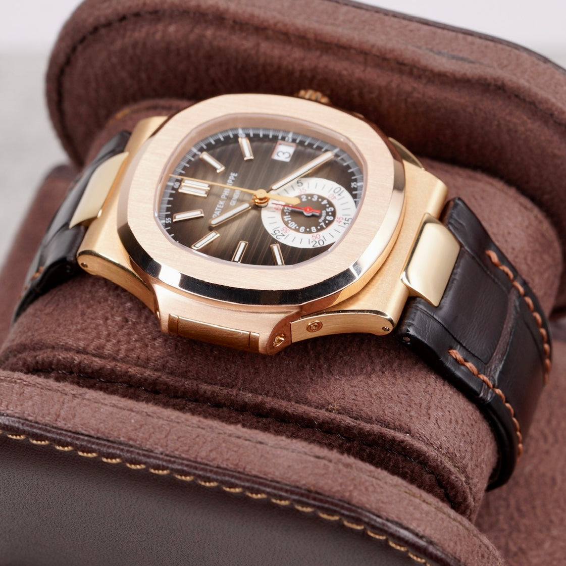 Patek Philippe Nautilus 5980R-001 “BRUN DIAL” Brown Dial Rose Gold Leather Strap 40.5mm 2019