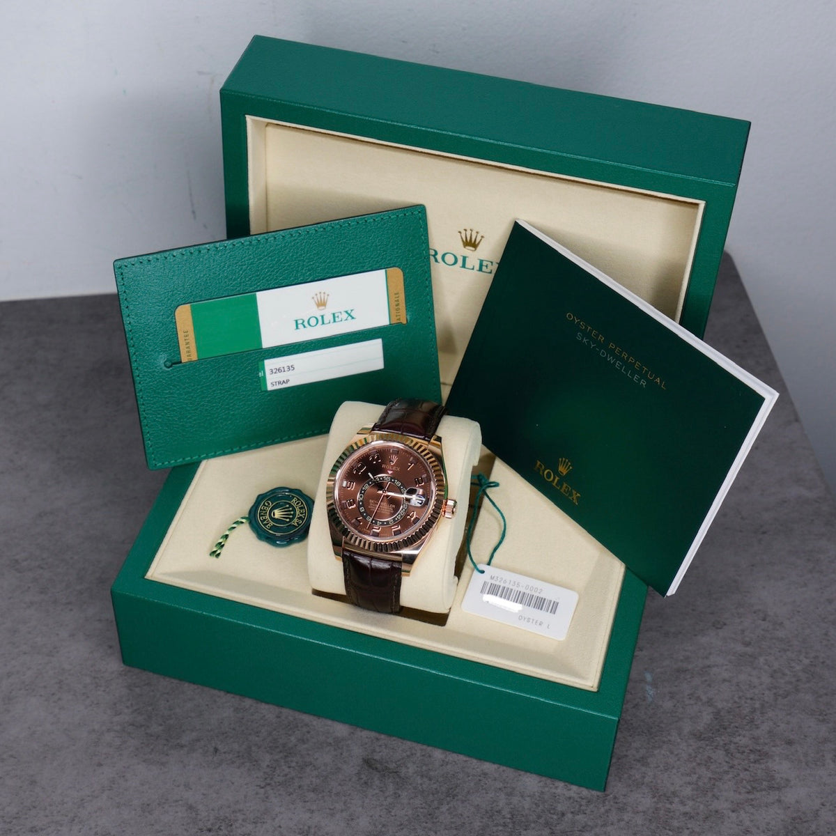 Rolex Sky-Dweller 326135 “CHOCO ARABIC” Brown Arabic Dial Rose Gold Leather Strap 42mm