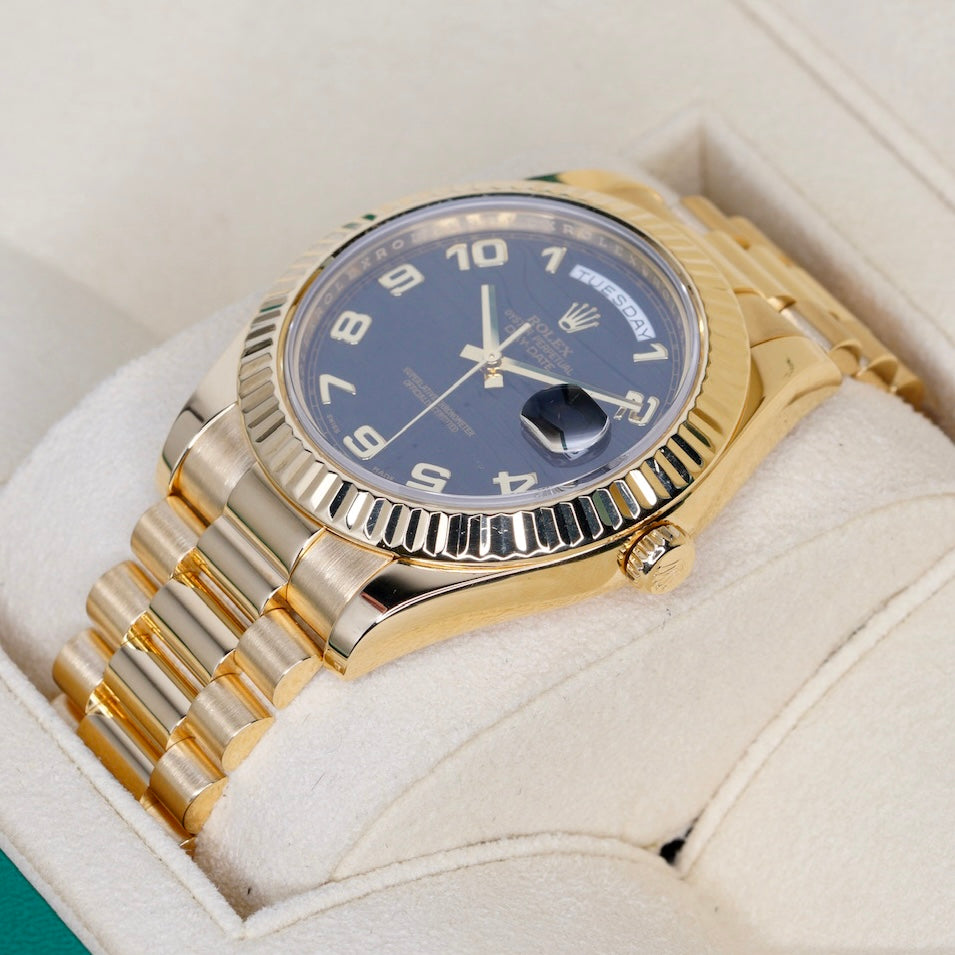 Rolex Day-Date II 218238 “ARABIC WAVE” Black Arabic Wave Dial Yellow Gold 41mm