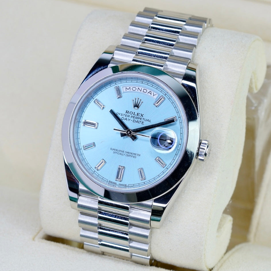 Rolex Day-Date 228206 “ICE BLUE” Ice Blue Baguette Dial Platinum 40mm 2018