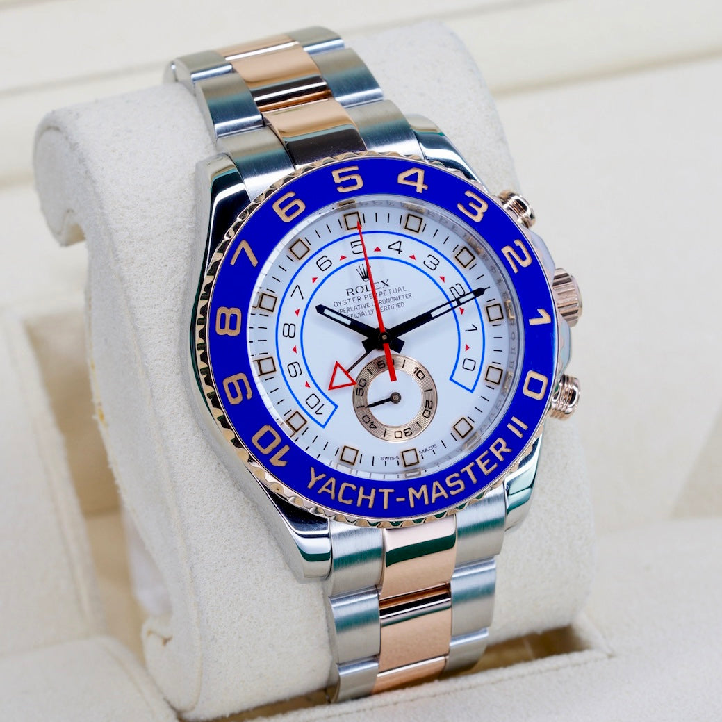 Rolex Yacht-Master II 116681 White Dial Blue Hands Two-Tone Rose Gold & Steel 44mm