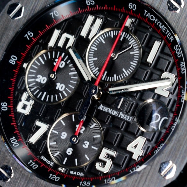 Audemars Piguet Royal Oak Offshore 26470SO.OO.A002CA.01 “VAMPIRE DARK KNIGHT” Black Dial Red Accents Ceramic Bezel Stainless Steel Chronograph 42mm