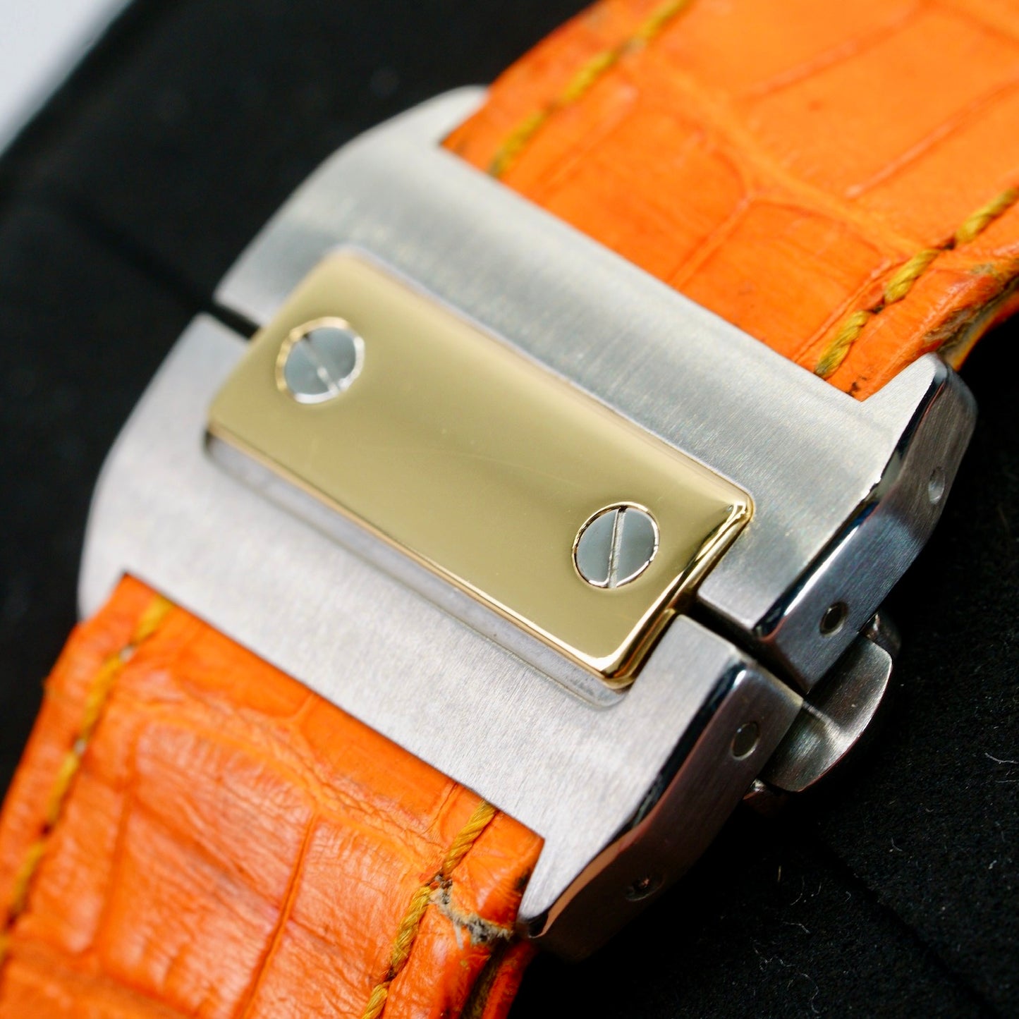 Cartier Santos 100 Xl 2656 Two-Tone Yellow Gold & Steel Orange Leather Strap