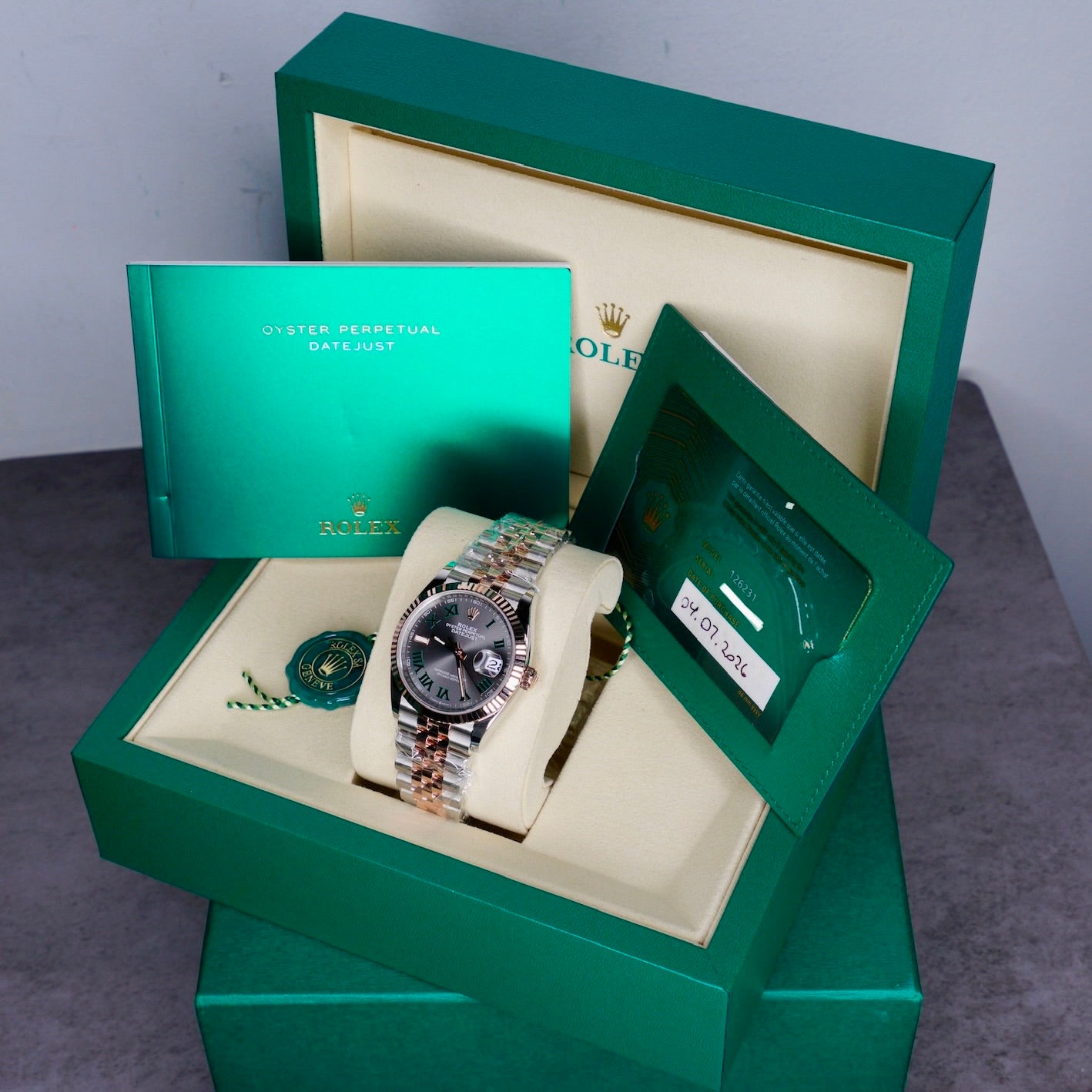 Rolex NEW 2026 Datejust 126231 “WIMBLEDON” Grey Roman Dial Two-Tone Rose Gold Stainless Steel Jubilee 36mm