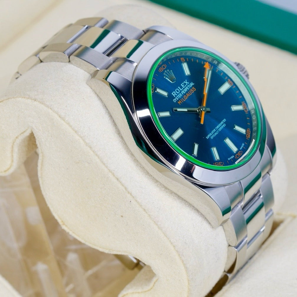 Rolex Milgauss 116400GV Blue Dial Green Crystal Stainless Steel 40mm 2017