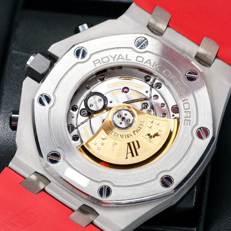 Audemars Piguet Royal Oak Offshore 26470SO.OO.A002CA.01 “VAMPIRE DARK KNIGHT” Black Dial Red Accents Ceramic Bezel Stainless Steel Chronograph 42mm