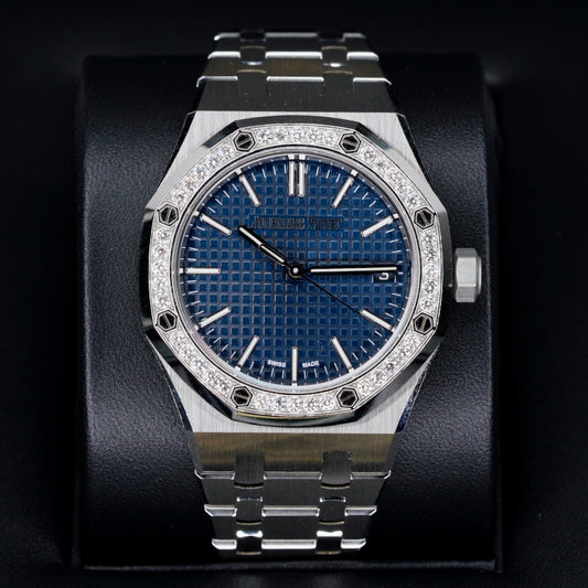 Audemars Piguet Royal Oak Blue Dial Diamond Bezel Stainless Steel 37mm