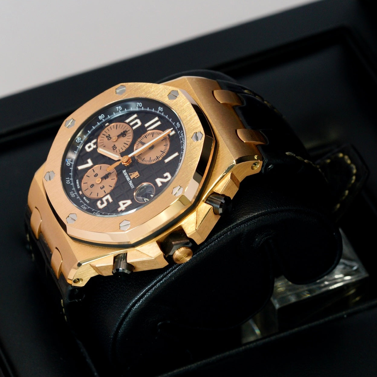 Audemars Piguet Royal Oak Offshore Chronograph 26470OR.OO.A002CR.02 “HALF BRICK” Black Dial Rose Gold Leather Strap 42mm