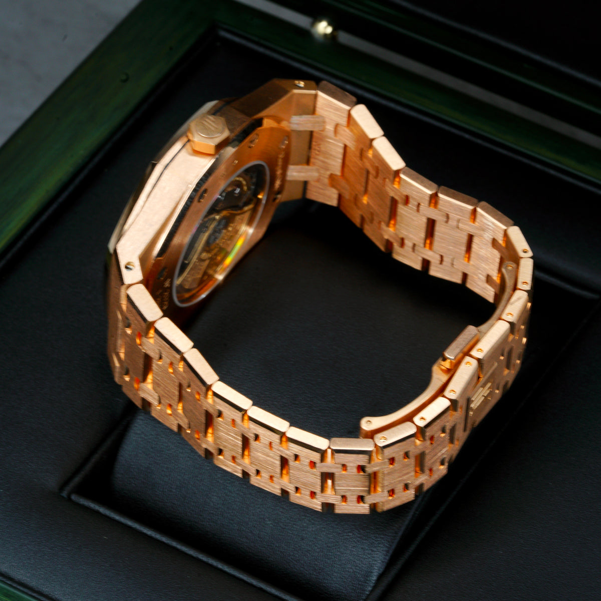 Audemars Piguet Royal Oak 15400OR.OO.D002CR.01 Black Dial Rose Gold Converted bracelet 41mm
