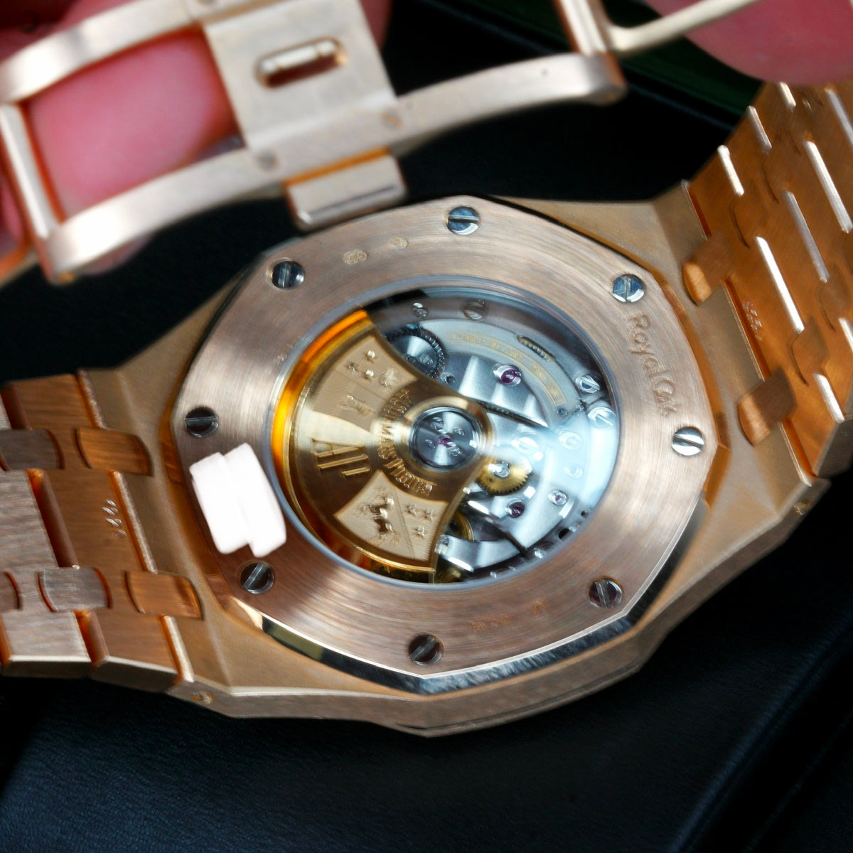 Audemars Piguet Royal Oak 15400OR.OO.D002CR.01 Black Dial Rose Gold Converted bracelet 41mm